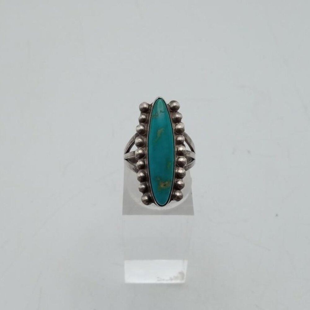 Handmade Sterling Silver and Oval Turquoise Native American Ring Size 5.5 - Picture 5 of 10